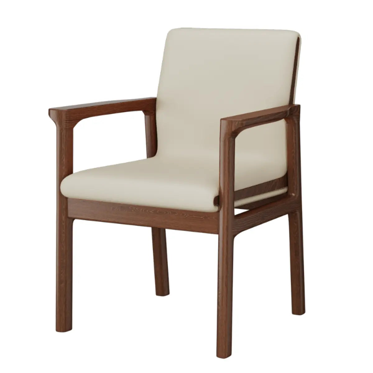 Faux Leather Square Armchair Wood Dining Chair Beige Image - 29