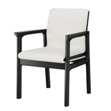 Faux Leather Square Armchair Wood Dining Chair Beige Image - 31