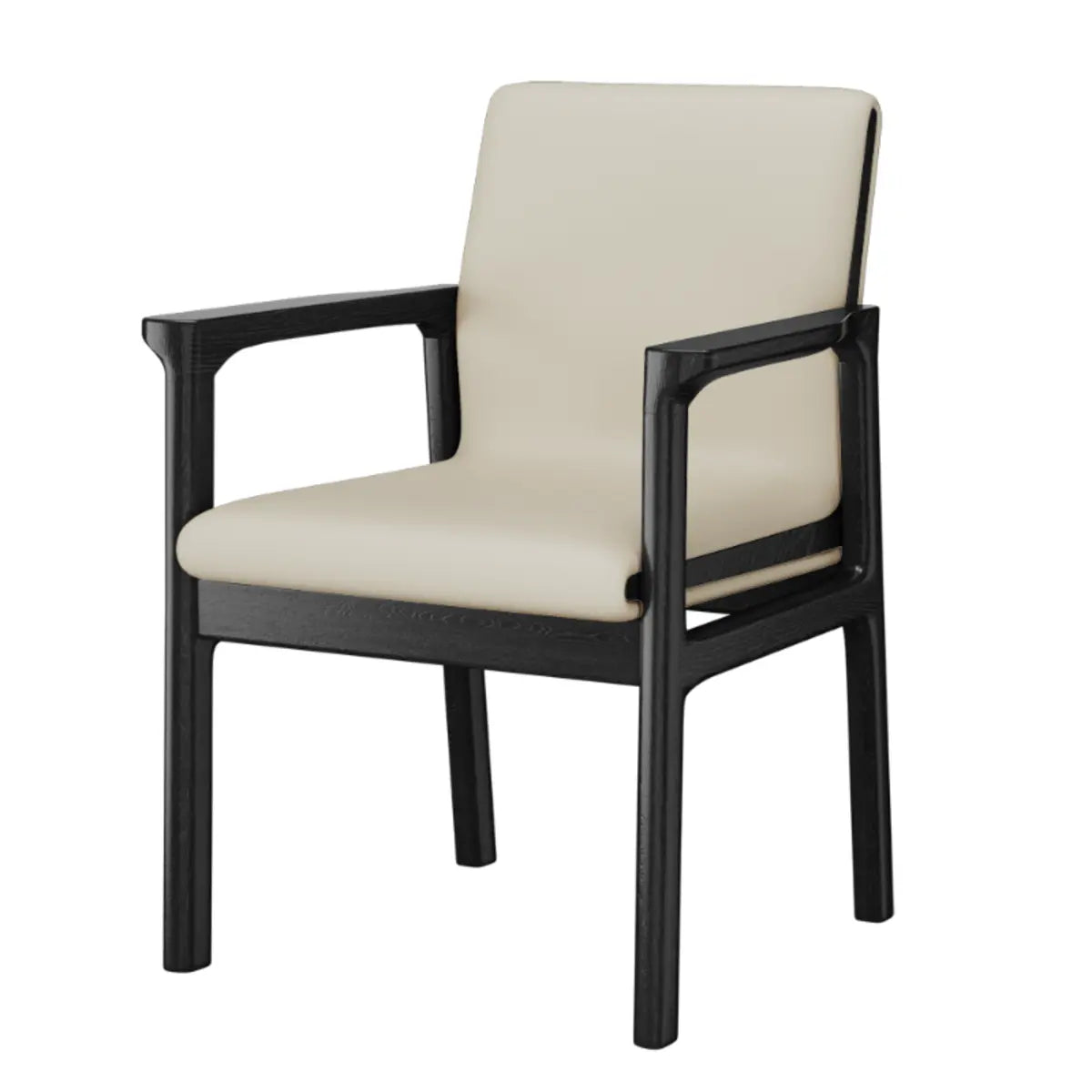 Faux Leather Square Armchair Wood Dining Chair Beige Image - 32