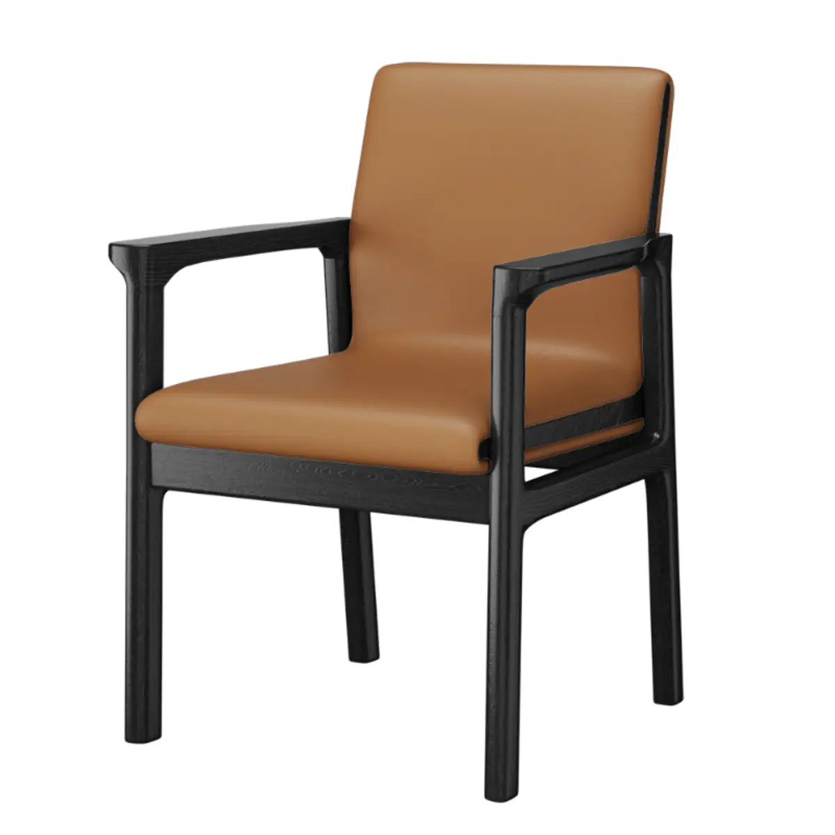 Faux Leather Square Armchair Wood Dining Chair Beige Image - 33