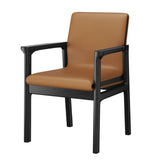 Faux Leather Square Armchair Wood Dining Chair Beige Image - 33