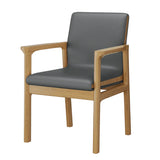 Faux Leather Square Armchair Wood Dining Chair Beige Image - 8