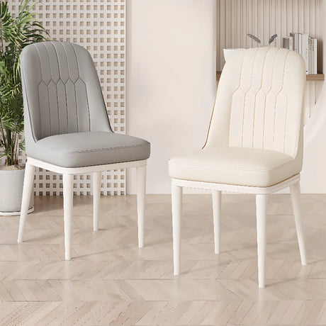 Faux Leather Upholstered White Metal Legs Dining Chair Image - 1