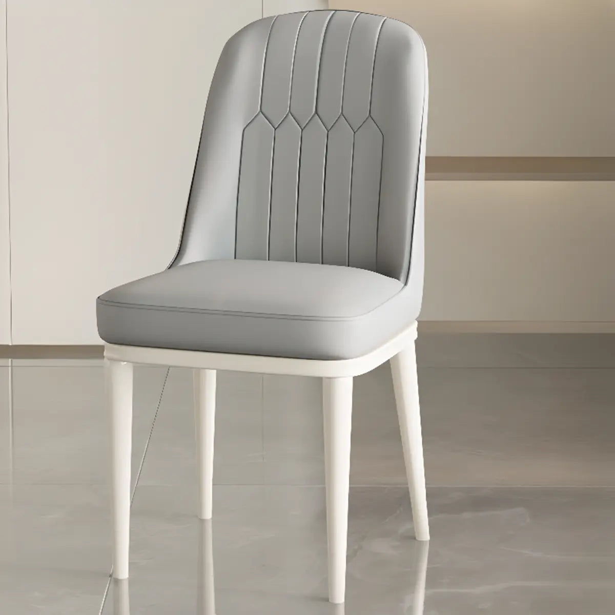 Faux Leather Upholstered White Metal Legs Dining Chair Image - 11