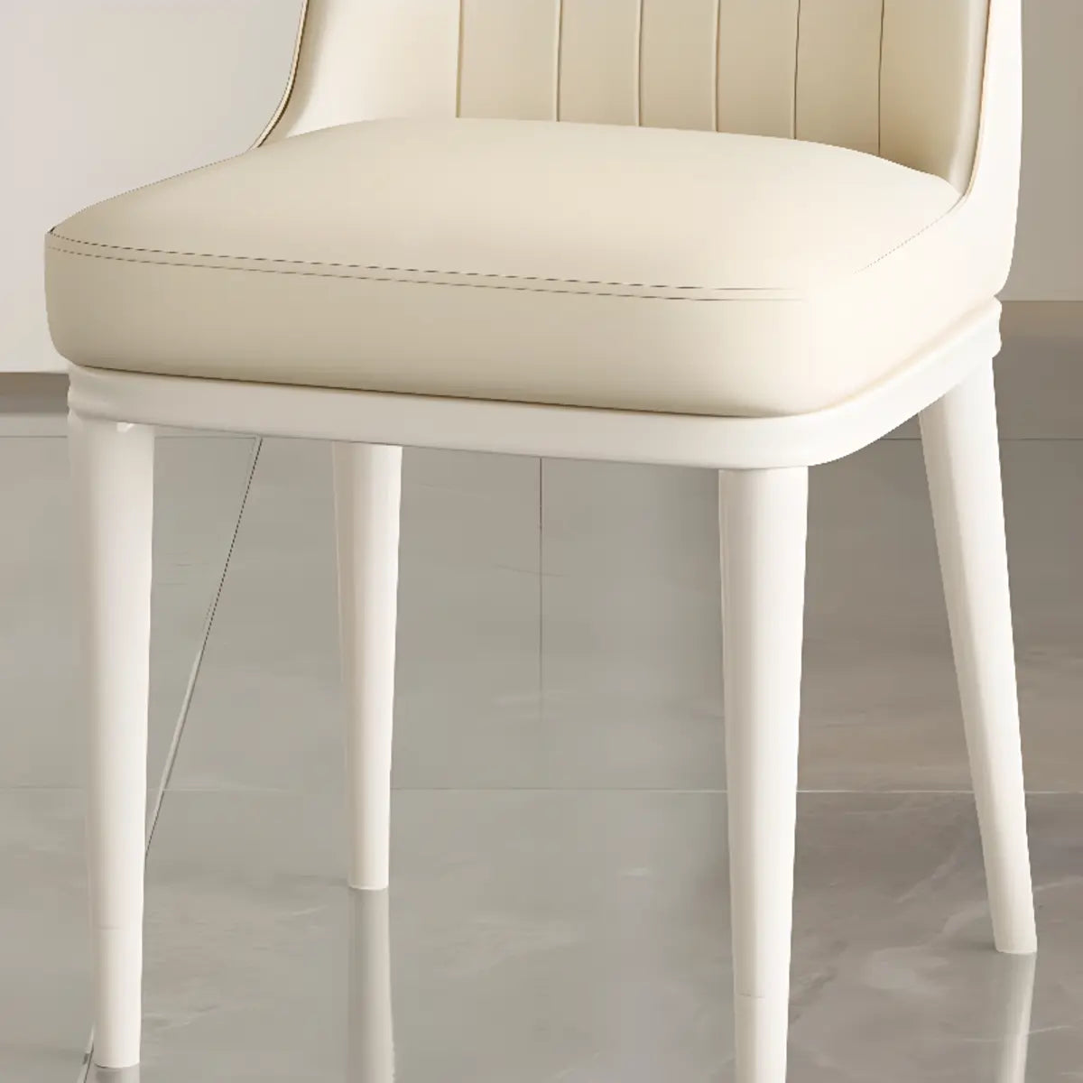 Faux Leather Upholstered White Metal Legs Dining Chair Image - 15