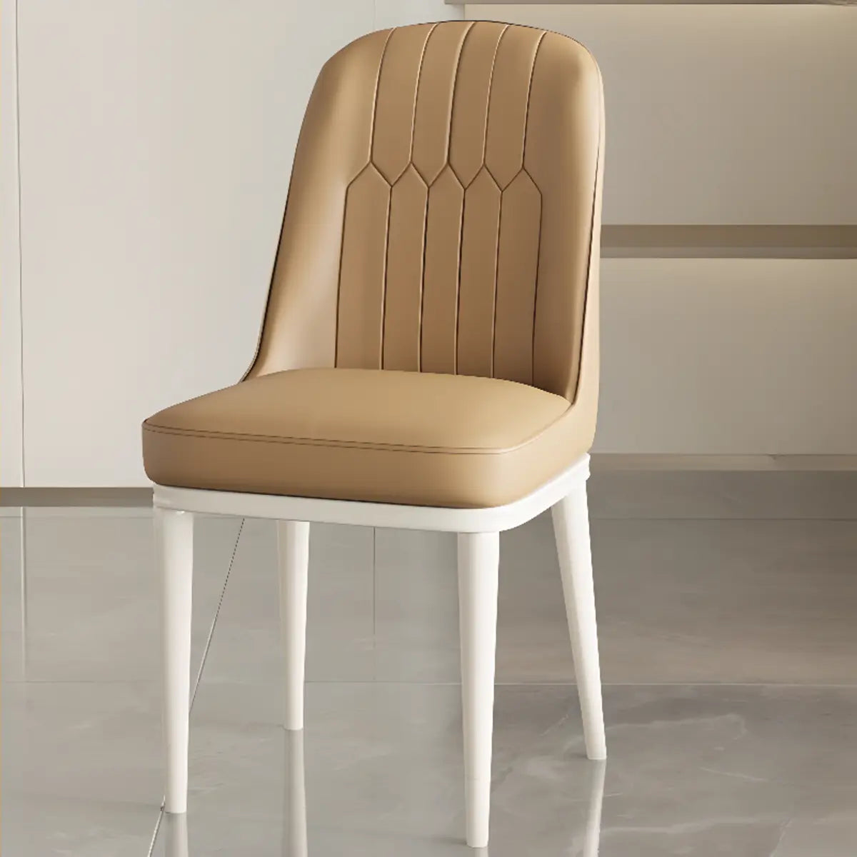 Faux Leather Upholstered White Metal Legs Dining Chair Image - 5