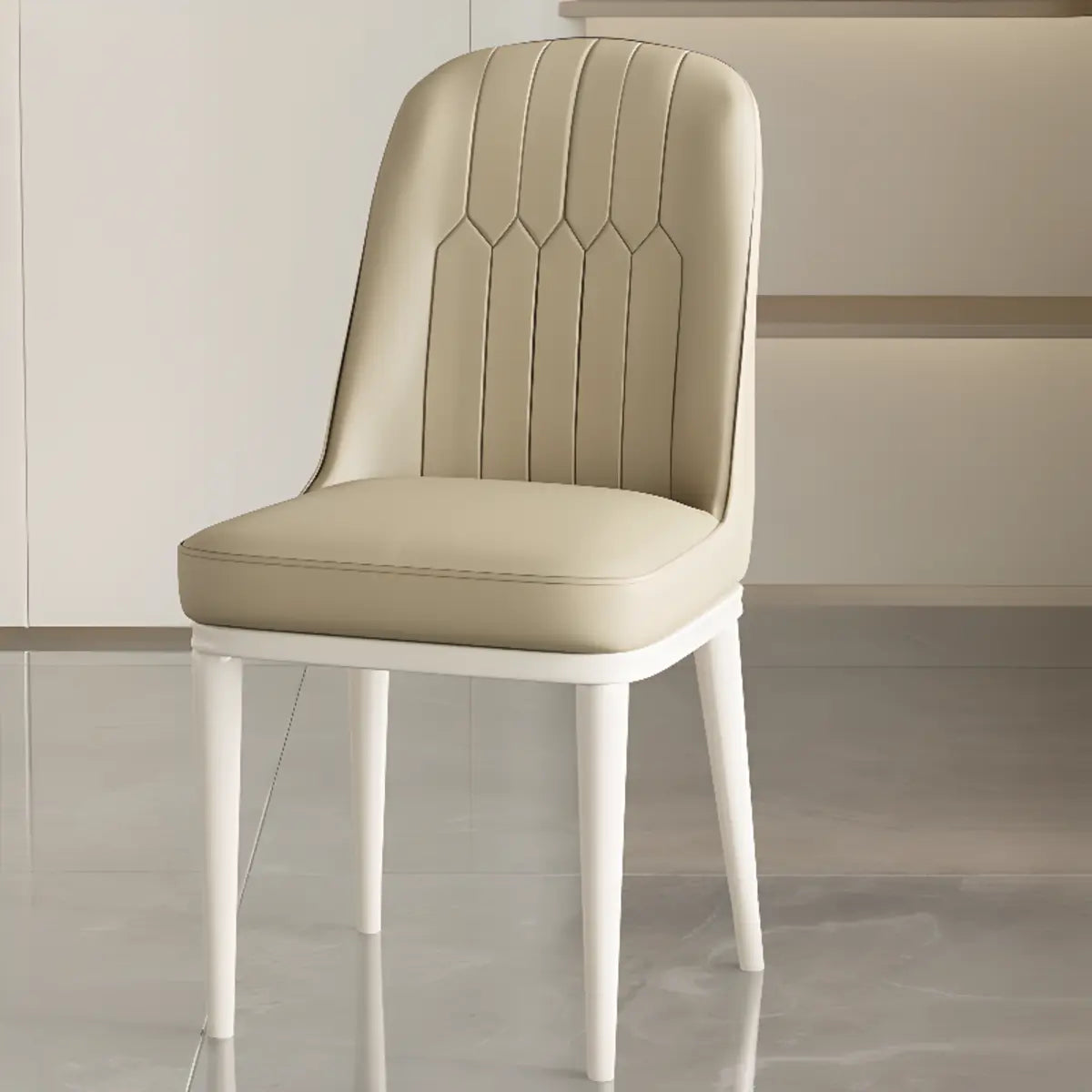 Faux Leather Upholstered White Metal Legs Dining Chair Image - 9