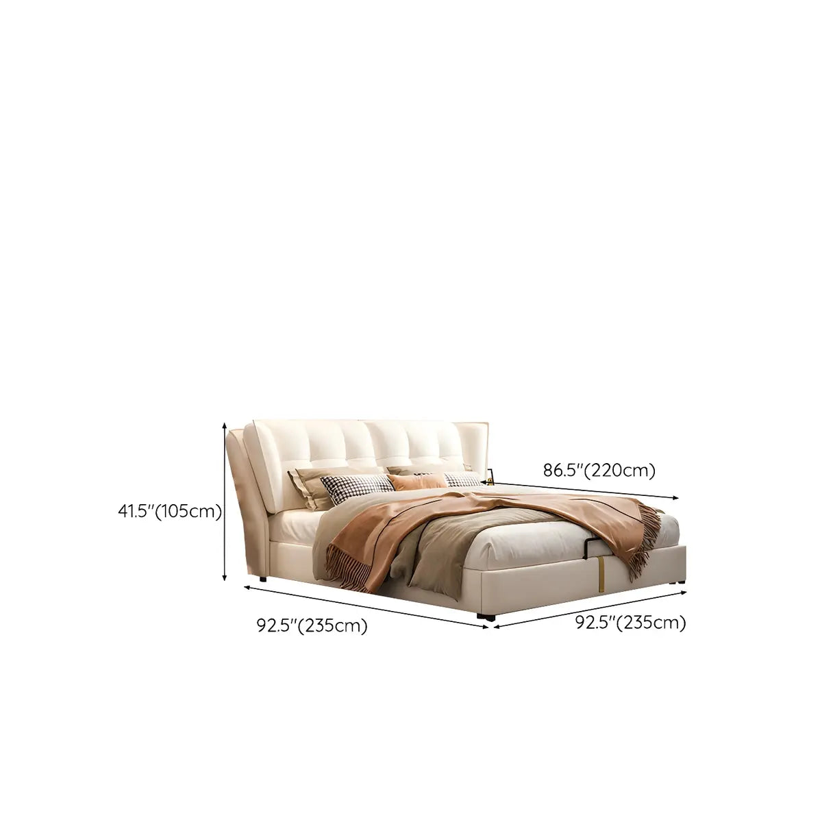 Faux Leather White Wood King Wingback Bed with Storage Image - 11