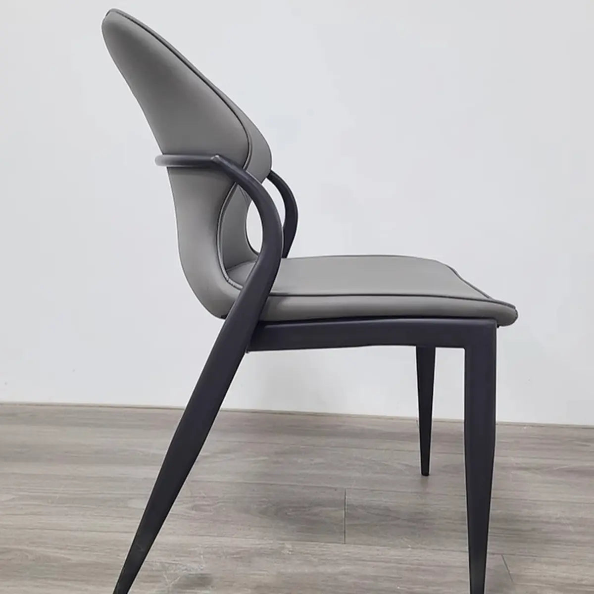 Faux Leather Wingback Armless Metal Dining Chair Grey Image - 6