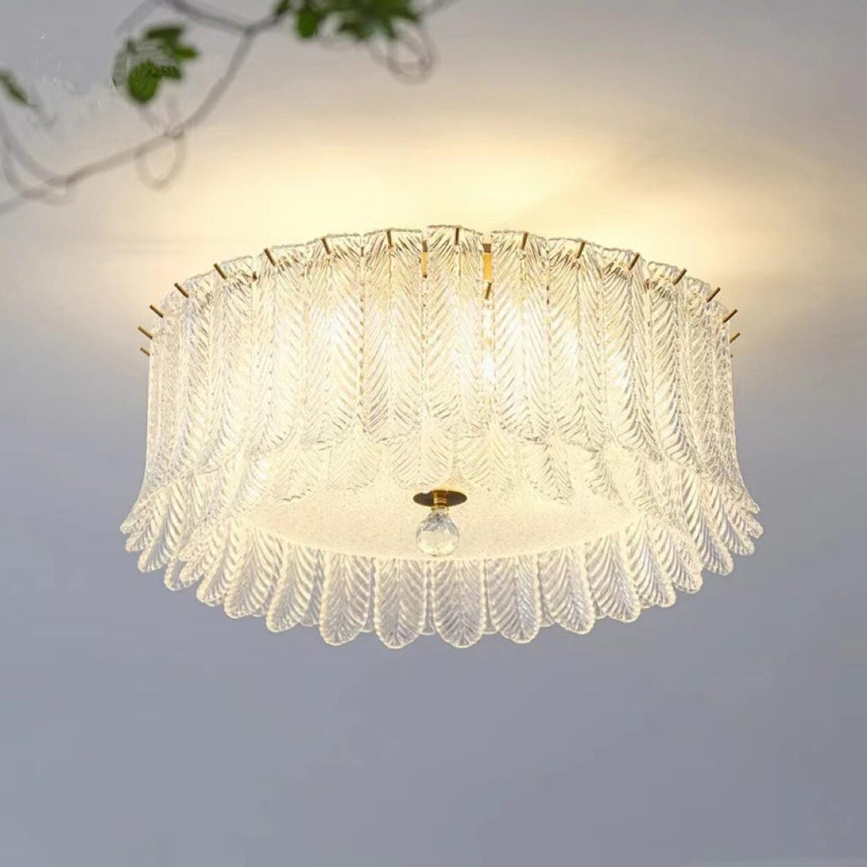 Feather Clear Glass Cylinder Flush Mount Ceiling Light Image - 1