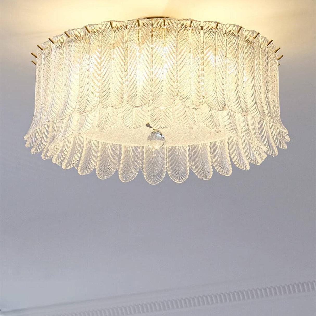 Feather Clear Glass Cylinder Flush Mount Ceiling Light Image - 13