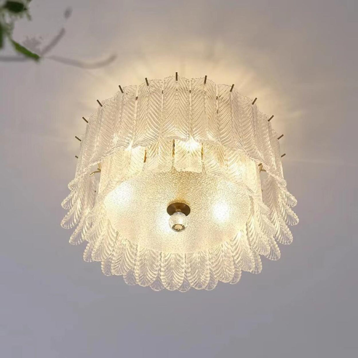 Feather Clear Glass Cylinder Flush Mount Ceiling Light Image - 5