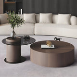 Fixed Oak Wood Round Nesting Coffee Table with Storage Image - 1