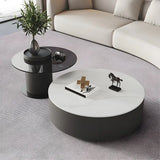 Fixed Oak Wood Round Nesting Coffee Table with Storage Image - 13