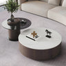 Fixed Oak Wood Round Nesting Coffee Table with Storage Image - 2