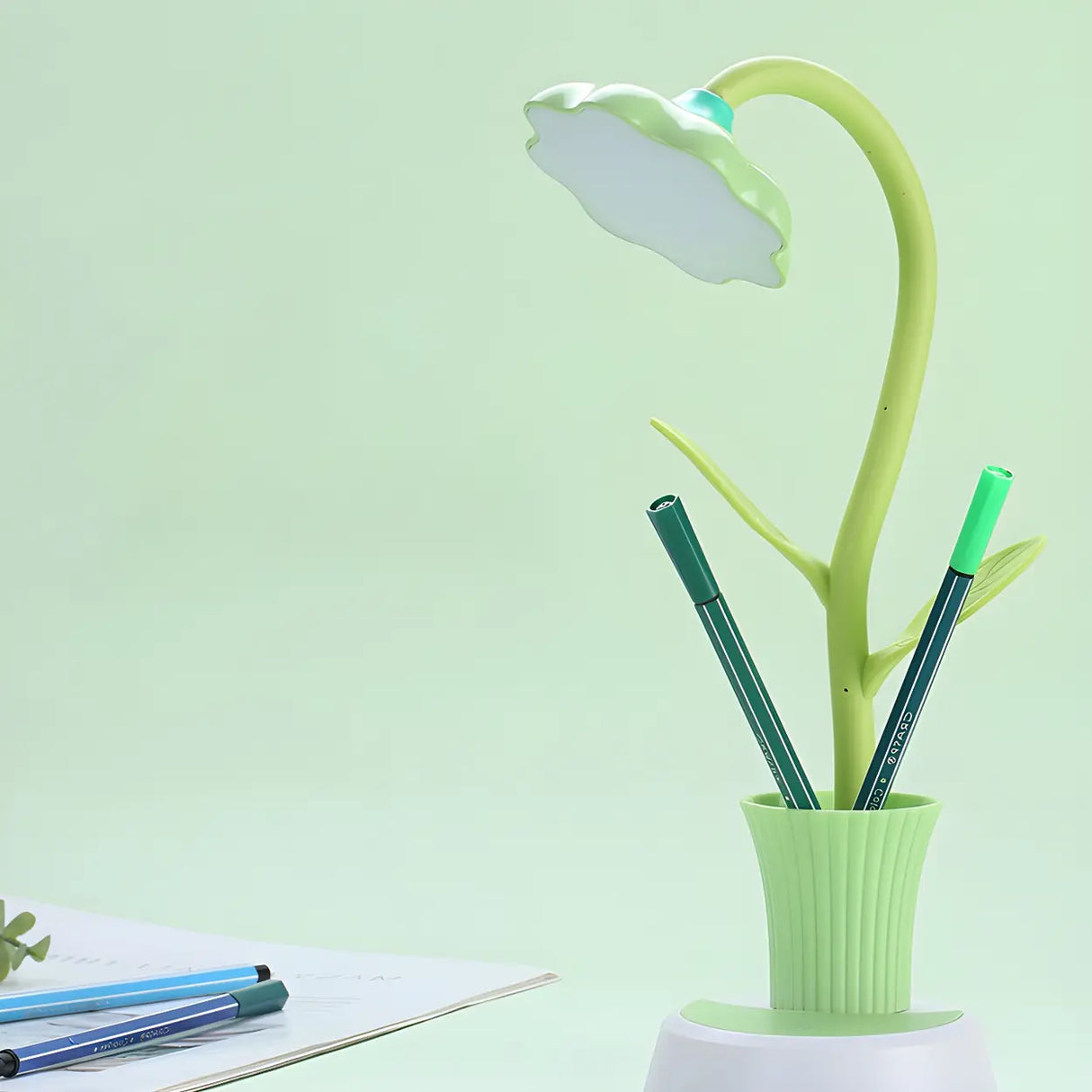 Flexible Elegant Flower Green USB LED Table Lamp Image - 9