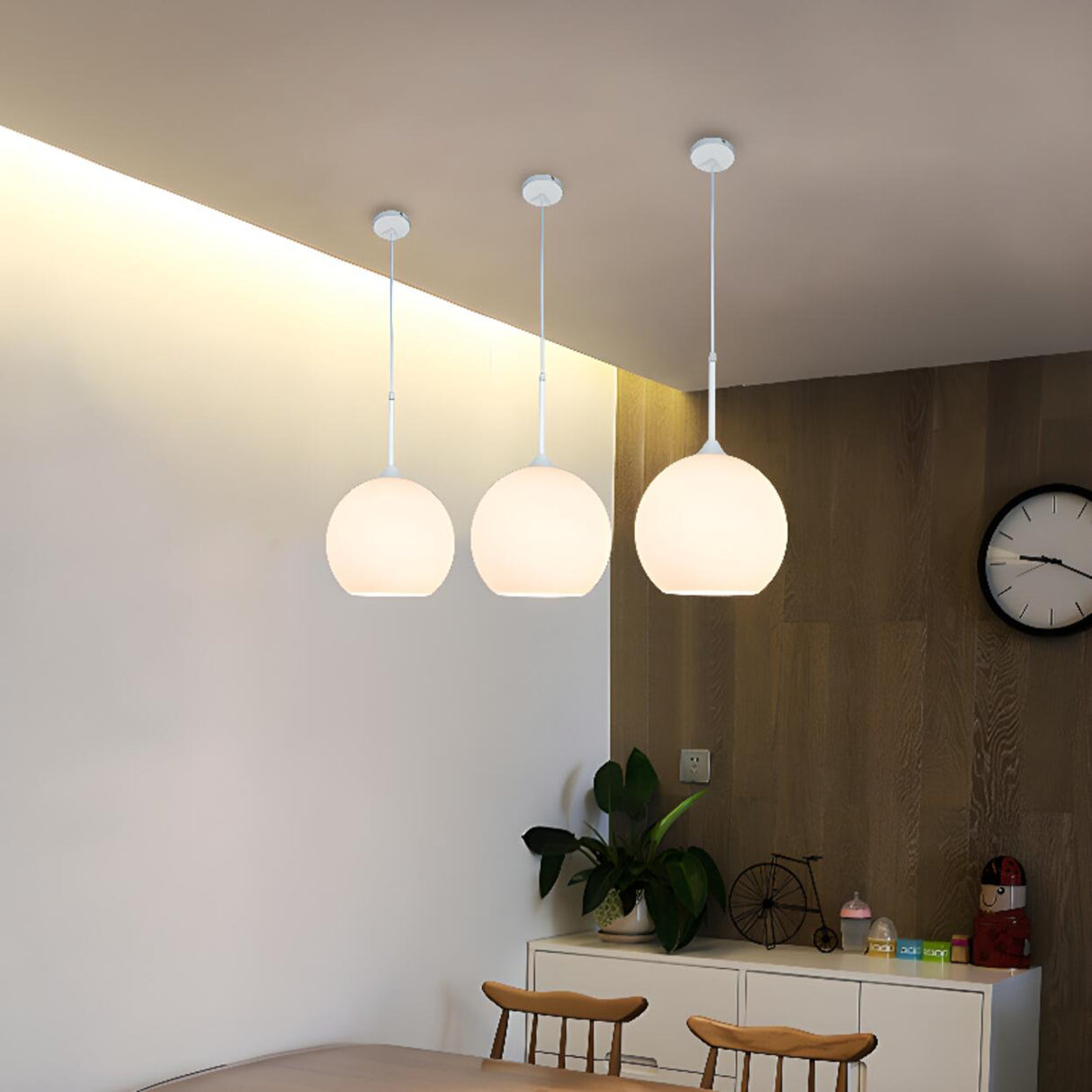 Flexible Length Modern Frosted Glass Globe Pendant Light Image - 7