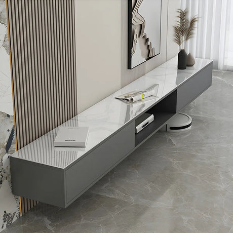 Floating Mount Stone Cabinet Open Storage TV Stand Image - 2