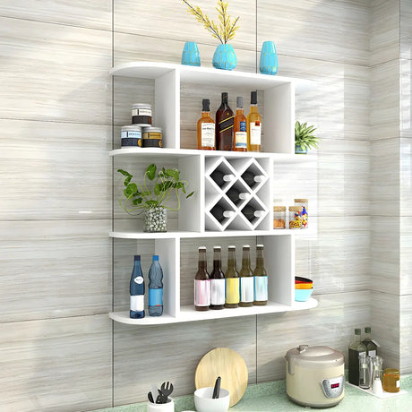 Floating White Wall-Mounted Wood Wine Rack Holder Image - 1