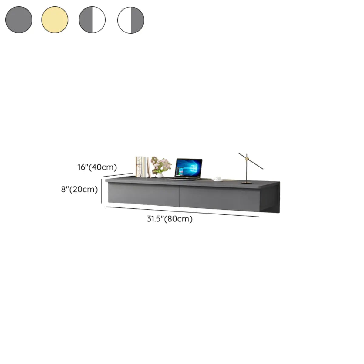 Floating Wooden Rectangle Drawers Narrow Writing Desk 