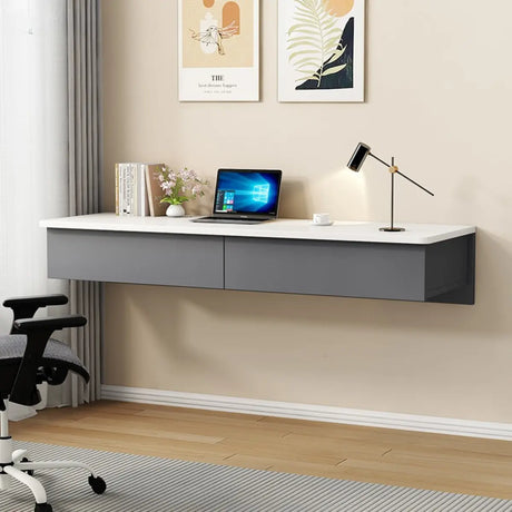 Floating Wooden Rectangle Drawers Narrow Writing Desk Image - 2