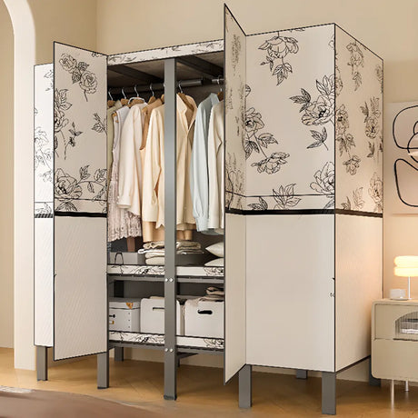 Floral Alloy White Freestanding Armoire with Shelves Image - 2