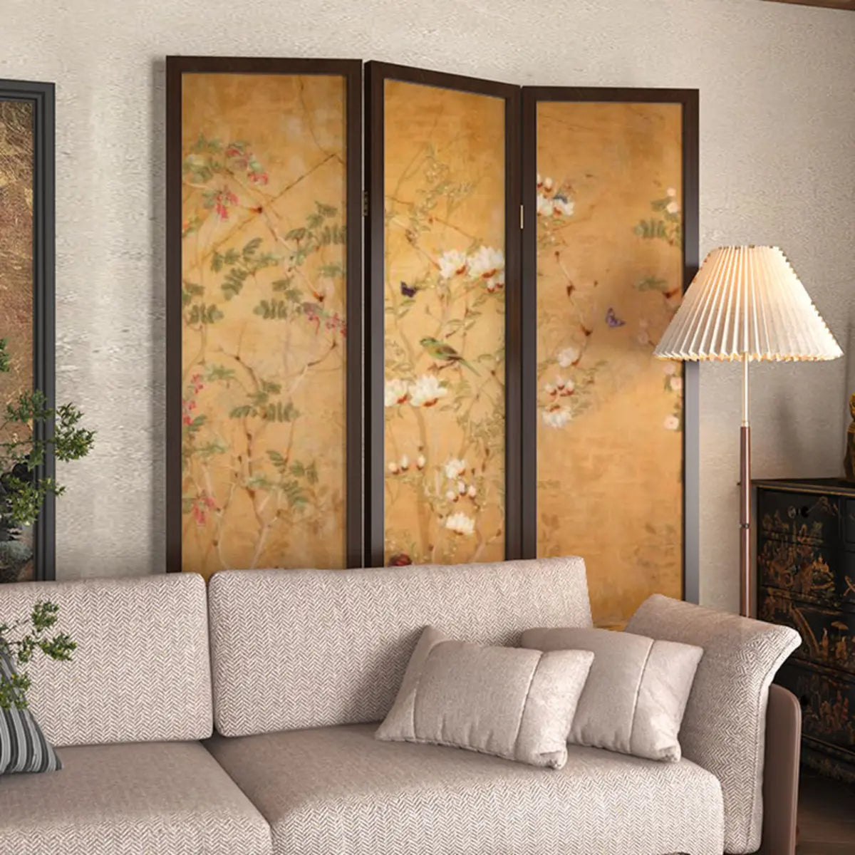 Floral Decorative Double Sided Print Folding Room Divider Image - 5