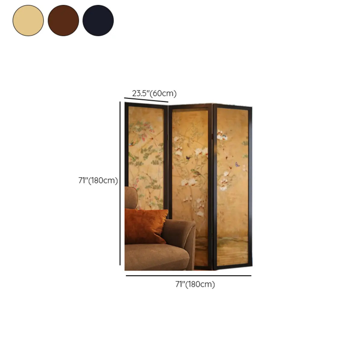 Floral Decorative Double Sided Print Folding Room Divider 