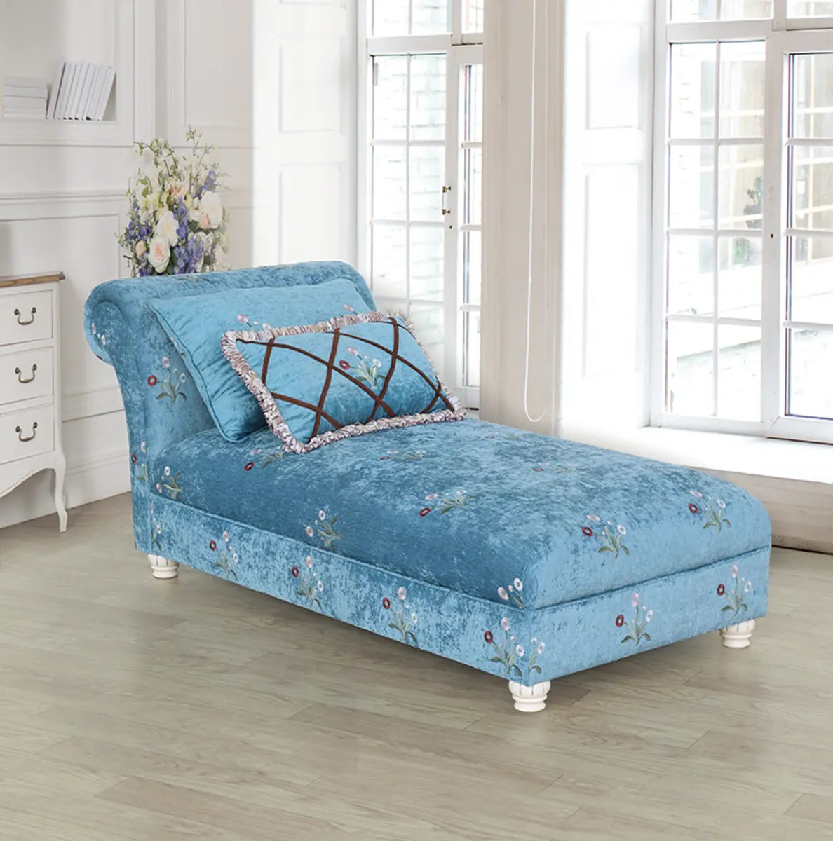 Floral Upholstered Reclining Armless Chaise with Pillow Image - 5