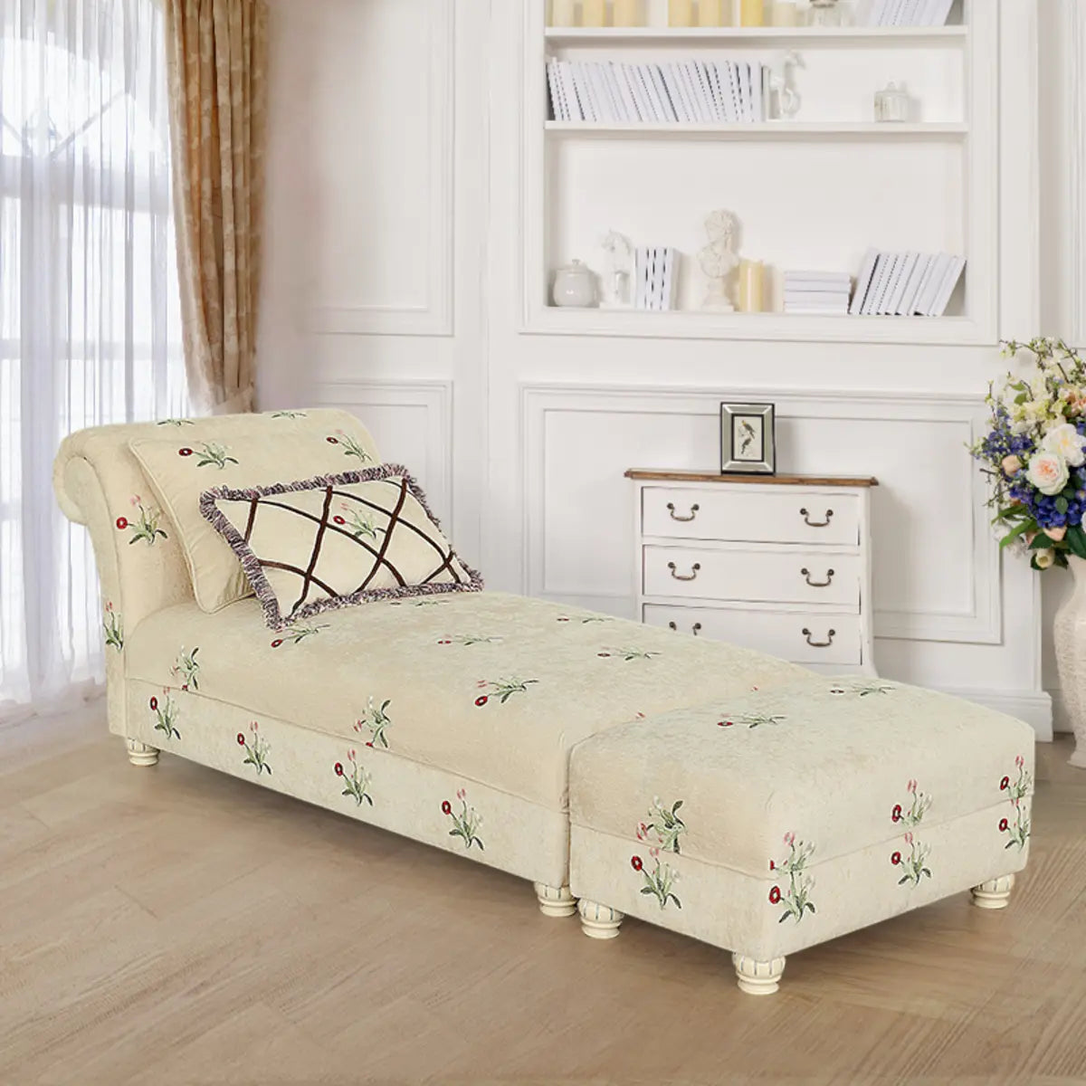 Floral Upholstered Reclining Armless Chaise with Pillow Image - 9