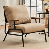 Flower Color Cotton Linen Black Legs Mid-Back Arm Chair Image - 11