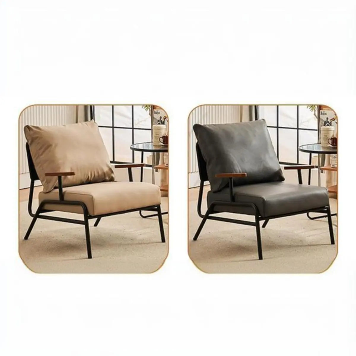 Flower Color Cotton Linen Black Legs Mid-Back Arm Chair Image - 14