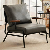 Flower Color Cotton Linen Black Legs Mid-Back Arm Chair Image - 4