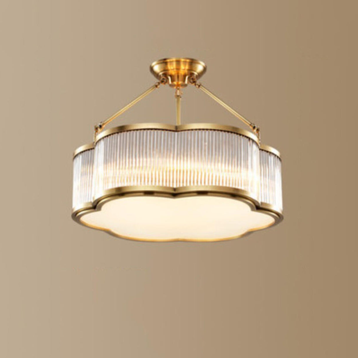 Flower Drum Gold Semi-Flush Mount Light Living Room Image - 2