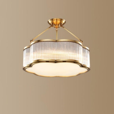 Flower Drum Gold Semi-Flush Mount Light Living Room Image - 2