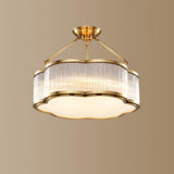 Flower Drum Gold Semi-Flush Mount Light Living Room Image - 3