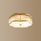 Flower Drum Gold Semi-Flush Mount Light Living Room Image - 5