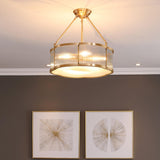 Flower Drum Gold Semi-Flush Mount Light Living Room Image - 8