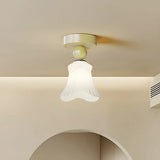 Flower Frosted Glass Semi-Flush Mount Ceiling Light Image - 1