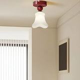 Flower Frosted Glass Semi-Flush Mount Ceiling Light Image - 14