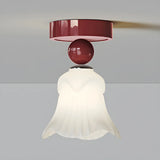 Flower Frosted Glass Semi-Flush Mount Ceiling Light Image - 3