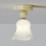 Flower Frosted Glass Semi-Flush Mount Ceiling Light Image - 5