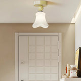 Flower Frosted Glass Semi-Flush Mount Ceiling Light Image - 6