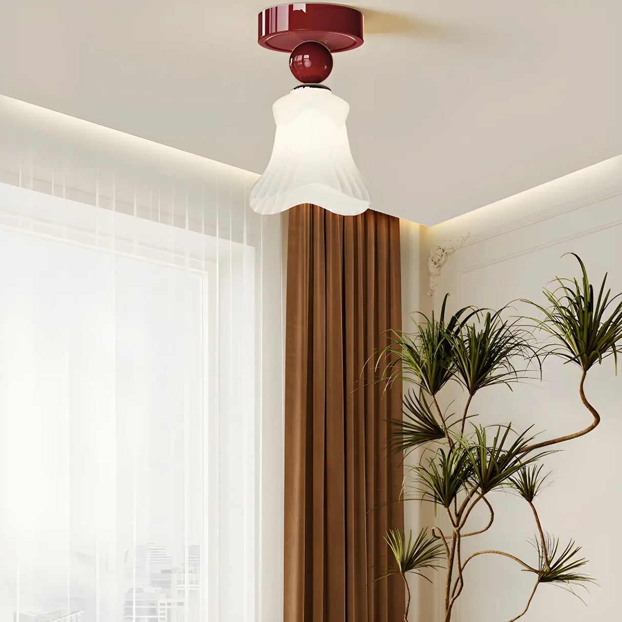 Flower Frosted Glass Semi-Flush Mount Ceiling Light Image - 8