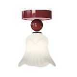 Flower Frosted Glass Semi-Flush Mount Ceiling Light Image - 9