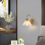 Flower Glass Shade Wood Color Bedroom Wall Sconces Image - 1