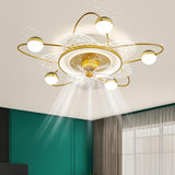 Flower-Shaped Clear Dimming Flush Mount Light with Fan Image - 1