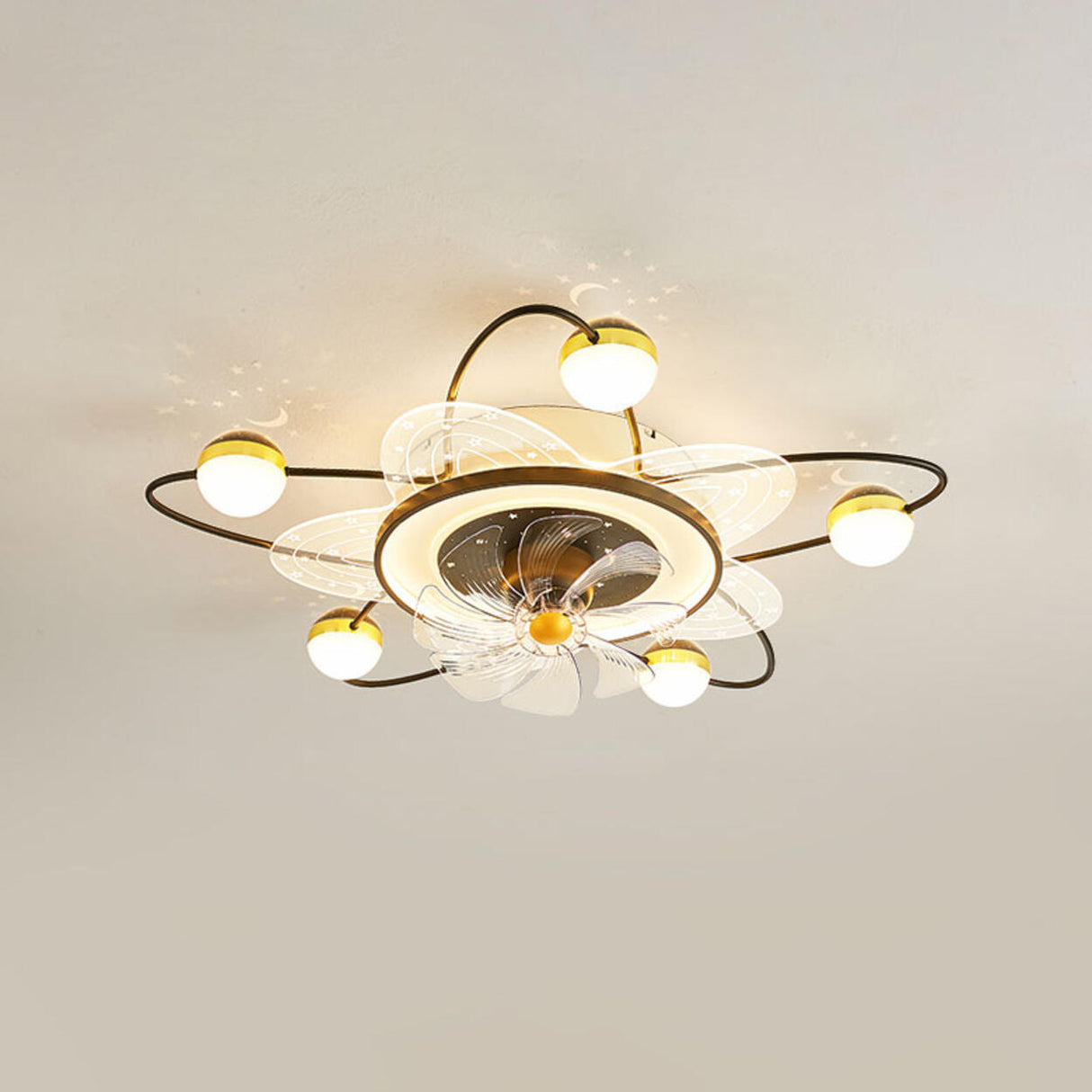 Flower-Shaped Clear Dimming Flush Mount Light with Fan Image - 10