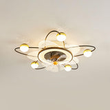 Flower-Shaped Clear Dimming Flush Mount Light with Fan Image - 10