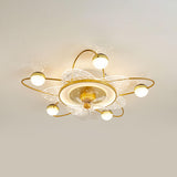 Flower-Shaped Clear Dimming Flush Mount Light with Fan Image - 11